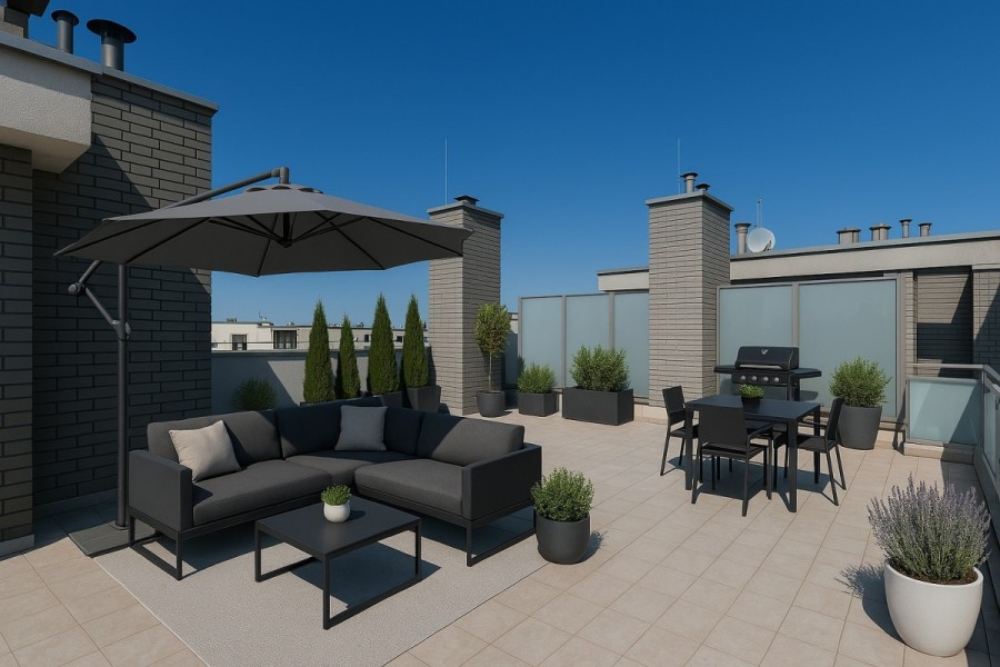 Warszawa, Wilanów, Sarmacka, Penthouse 147m2, 4 pokoje, taras 139m2, winda bezp